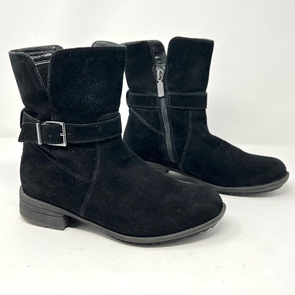 Blondo Talia Black Waterproof Suede Leather Moto Buckle Strap Zip Ankle Bootie 6